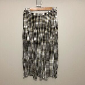 Vintage Pendleton Plaid Midi Skirt, Pleated, Black, White, Yellow, size 12